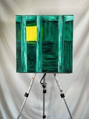 Original Abstract Painting "Urban Solitude" Green & Yellow 24"X 24" Canvas